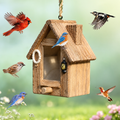 Wood-Look Resin Bird House for Outside – Waterproof Hanging Birdhouse for Garden, Patio & Yard