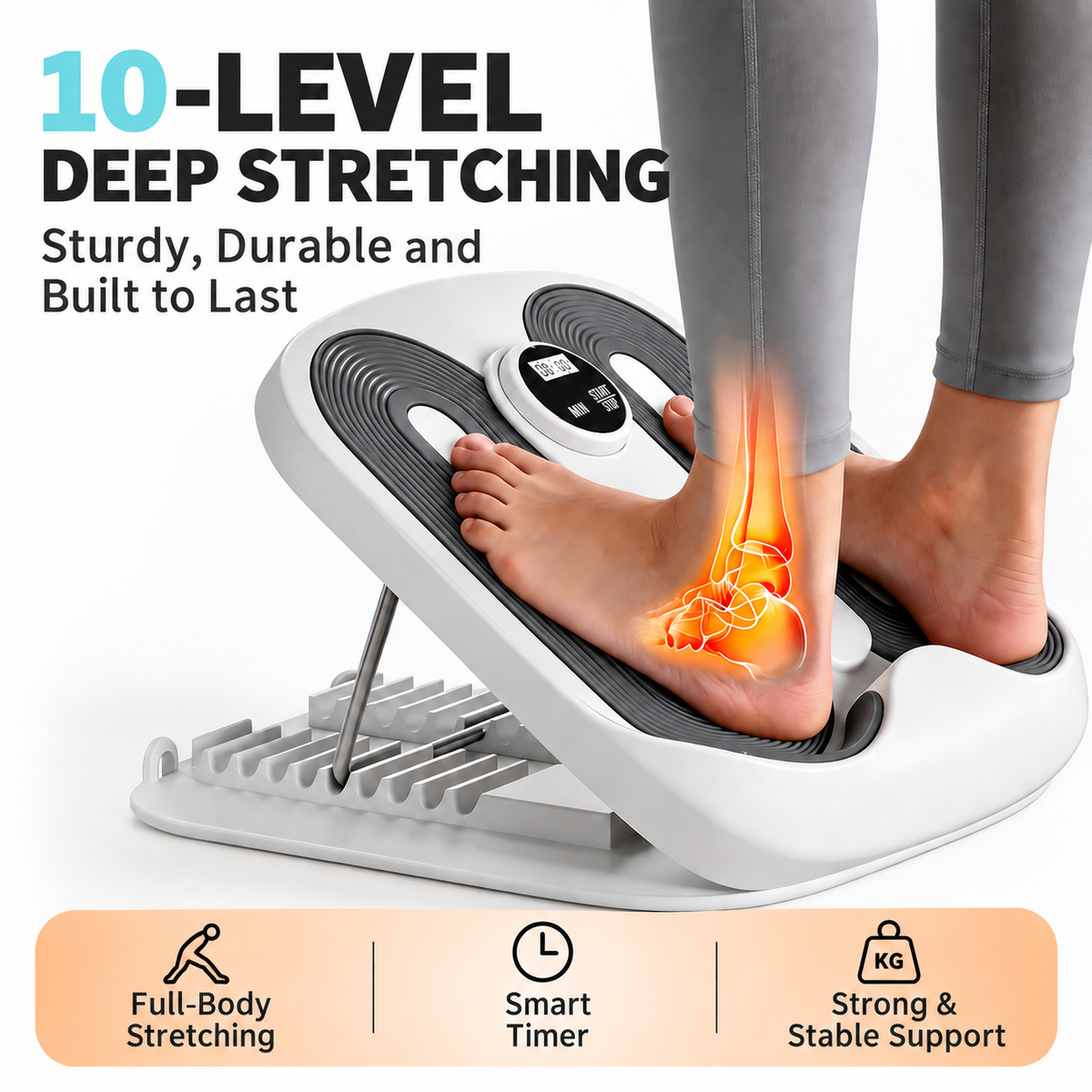 10-Level Adjustable Slant Board for Calf Stretching with Smart Timer, Portable Incline Board & Calf Stretcher for Home, Office & Daily Stretching
