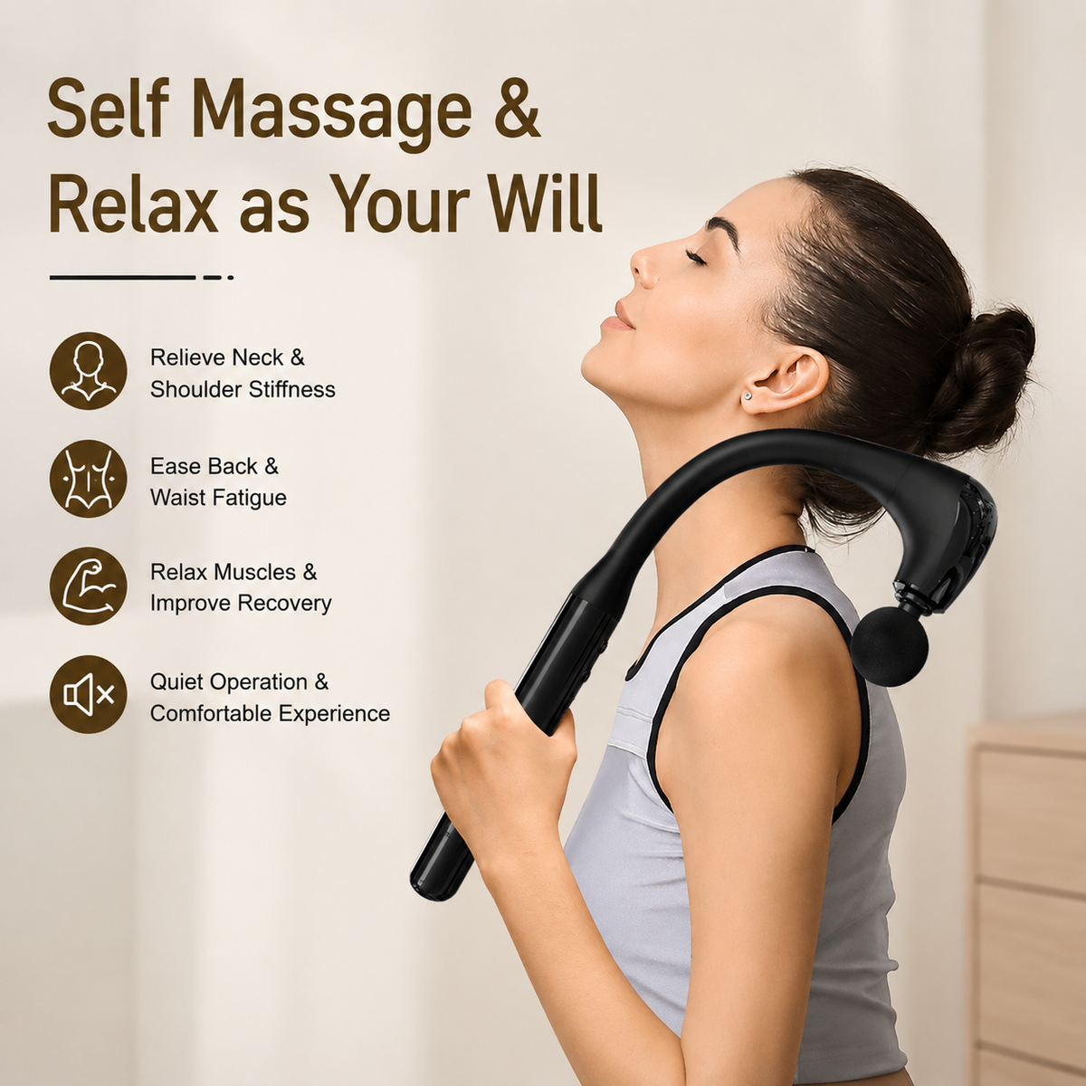4-in-1 Massager, Portable Percussion Massage Gun with Long Extension Handle,  Handheld Massagers for Back & Shoulder, Electric Deep Tissue Massage Hammer for Muscle Relaxation, Birthday Gifts for Men & Women